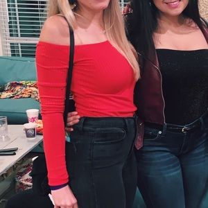 Off the shoulder red top